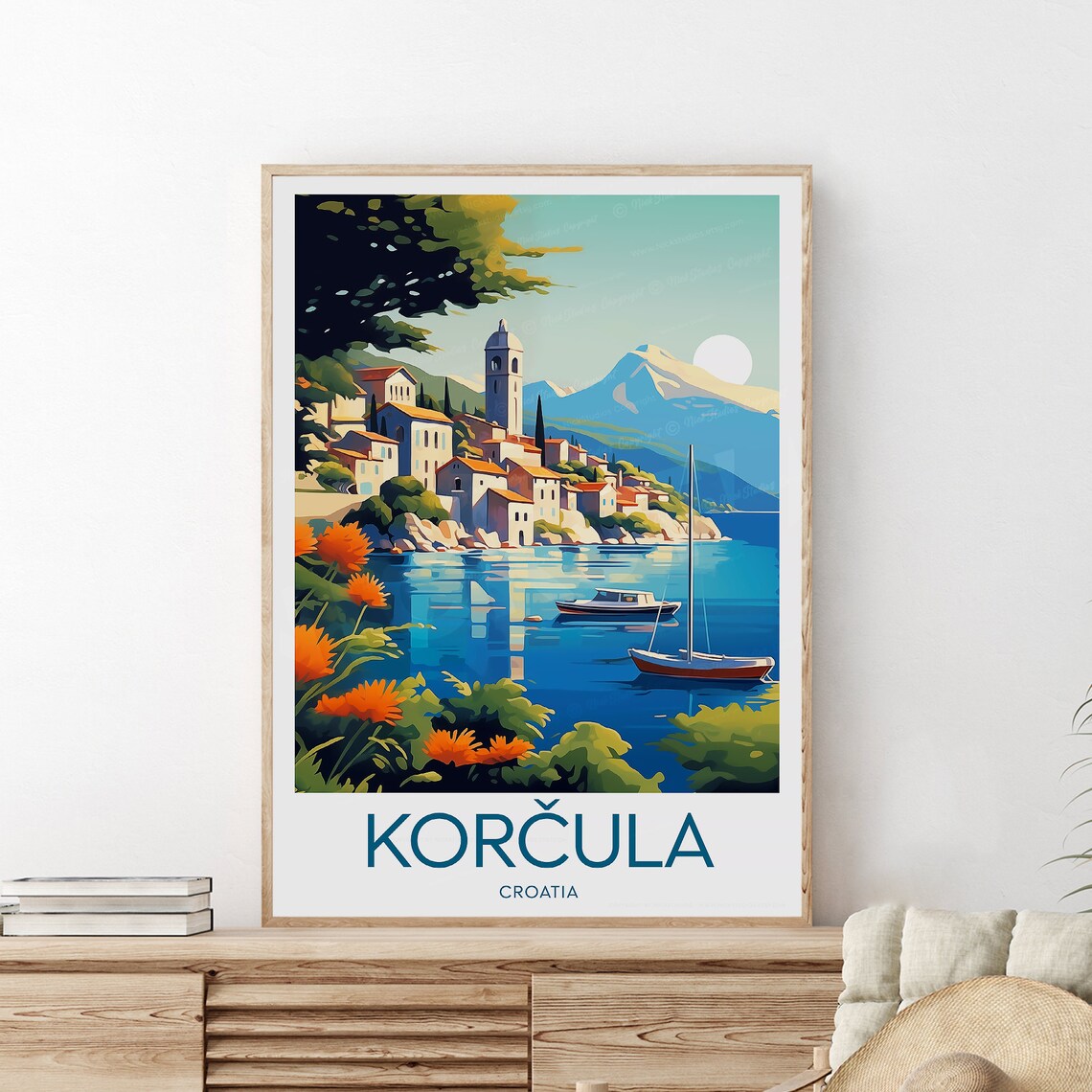 Korcula Croatia Old Town Sailboats Sunset Adriatic Coast Travel Poster - Image 2