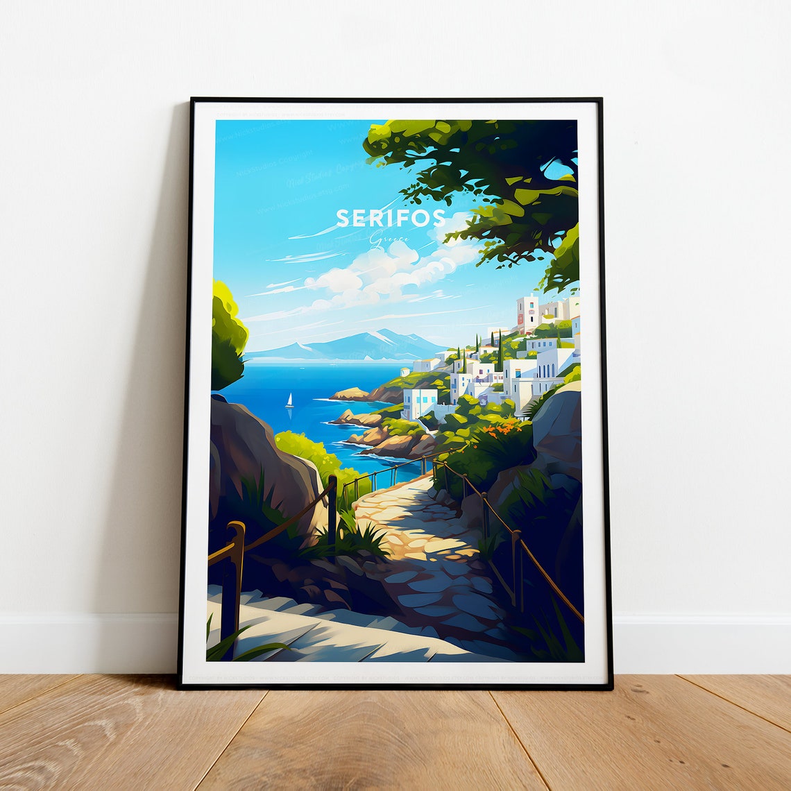 Serifos Greece Island Coastal Walkway Sunset Scene Vintage Poster - Image 2