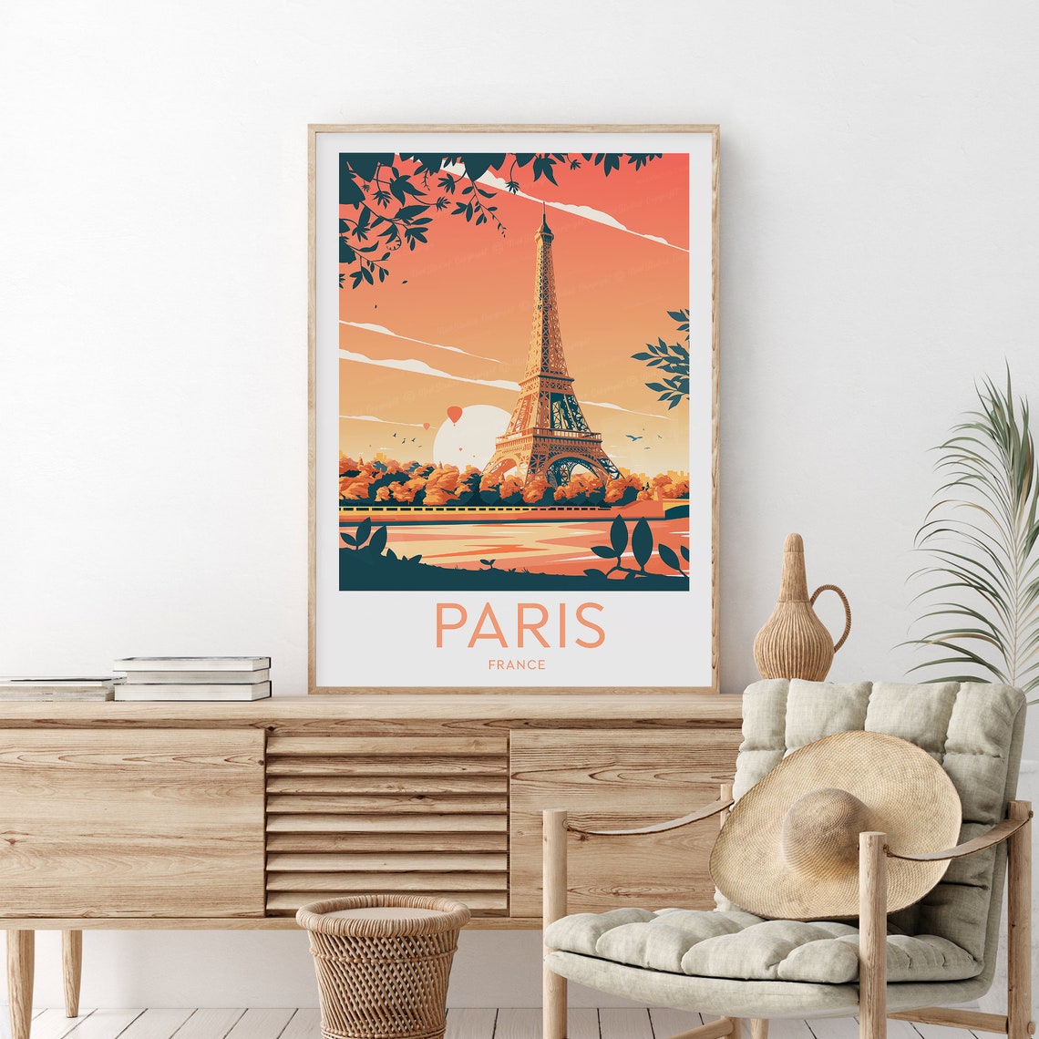 Paris Eiffel Tower Glowing at Sunset over the Seine River Poster