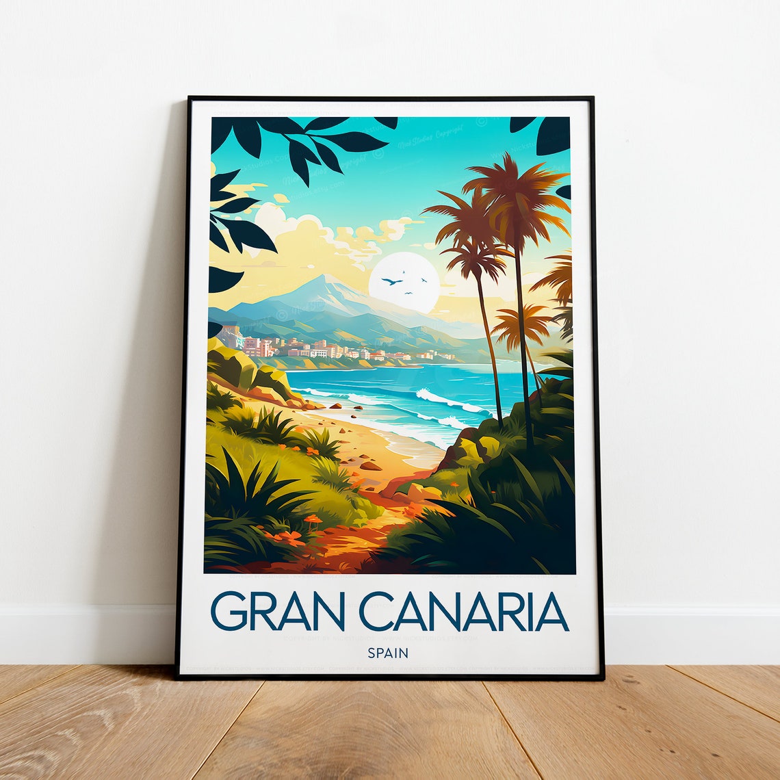 Gran Canaria Beach Palms Mountain View Canary Islands Poster
