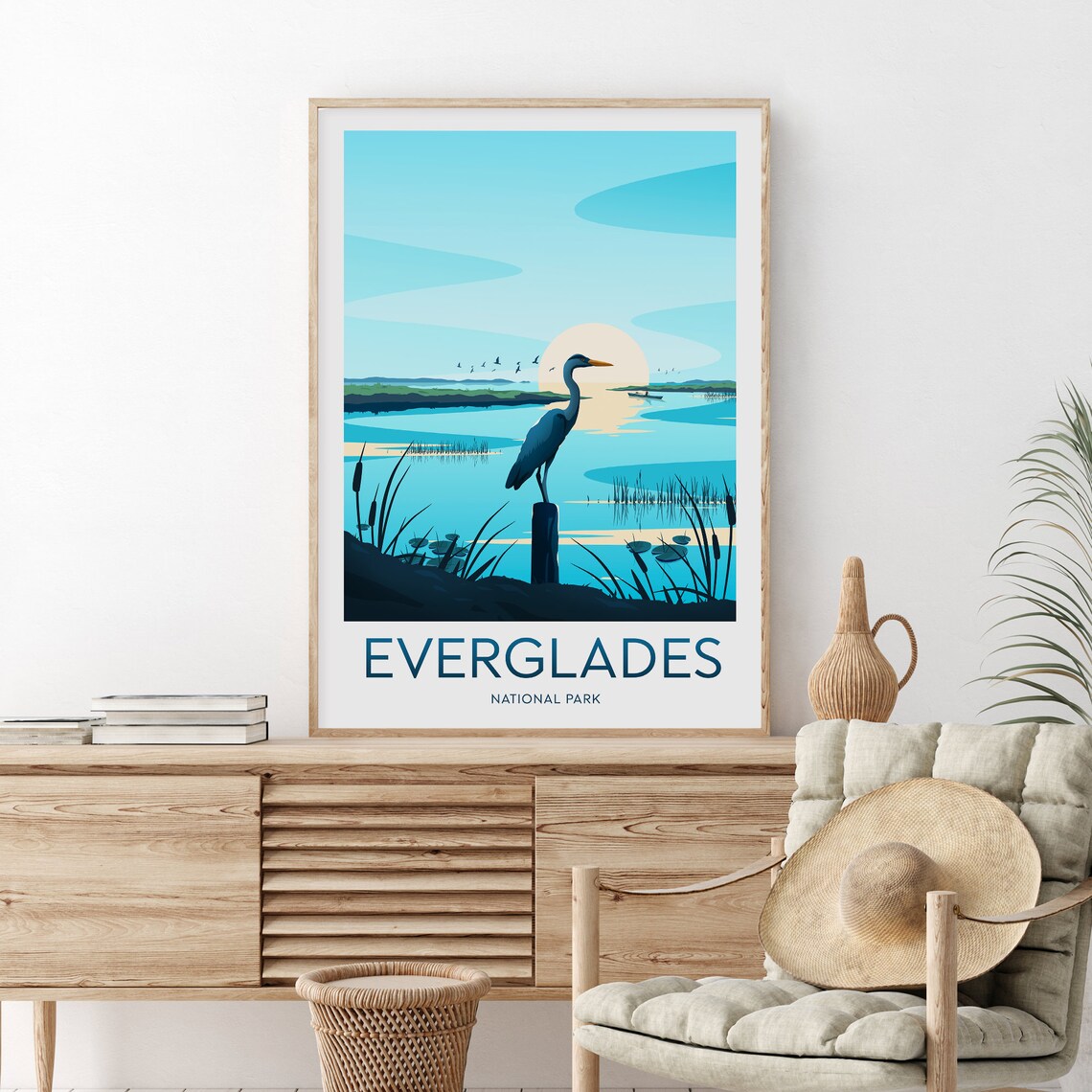Everglades National Park Heron Wetland Sunset Marshes Travel Poster