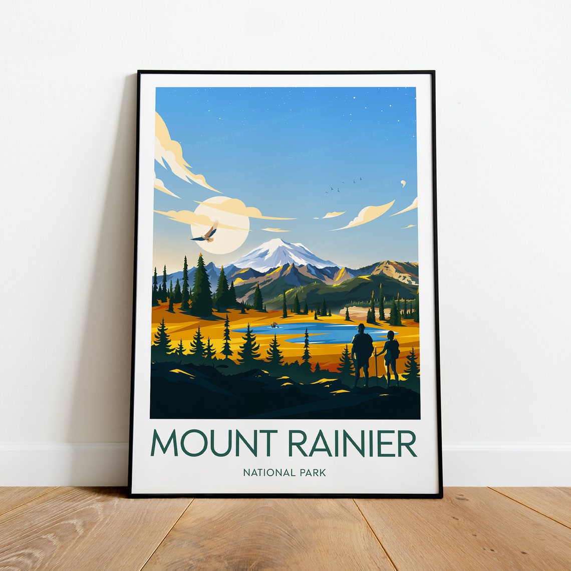 Mount Rainier National Park Peak Hikers Lake Scenic Travel Poster - Image 2