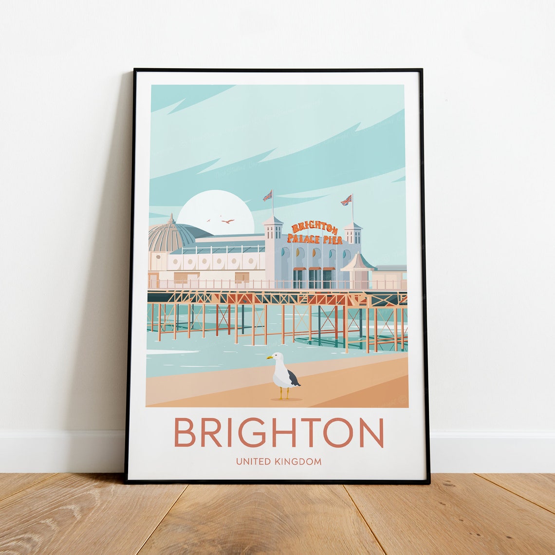 Brighton England Palace Pier Seaside Beach Pastel Sky Poster