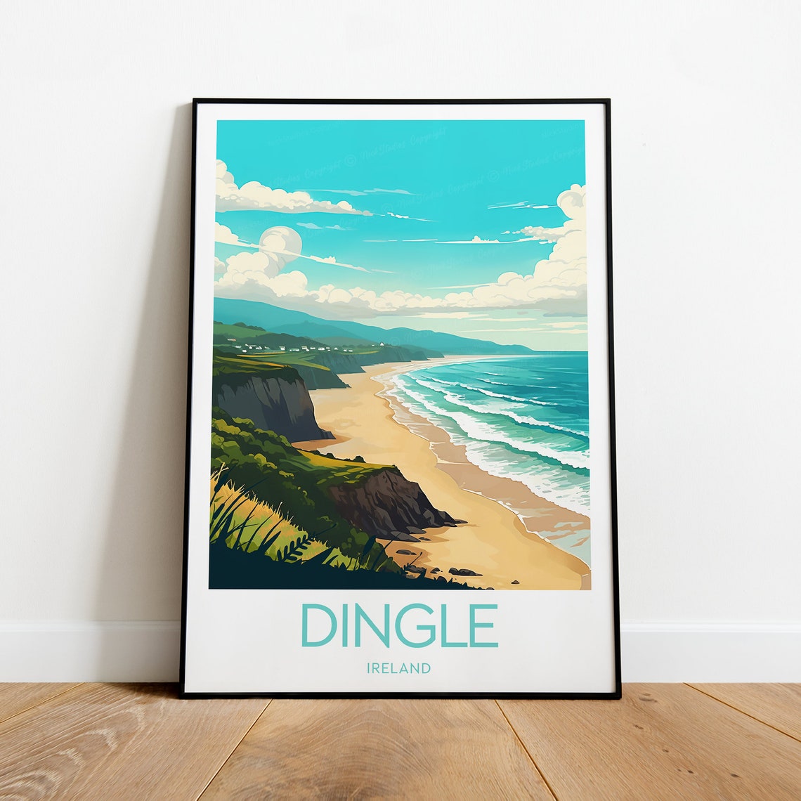 Dingle Ireland Coastal Cliffs Sandy Beach Bright Ocean Travel Poster