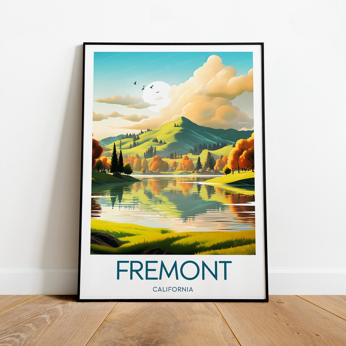 Fremont California Golden Hills Lake Reflection Travel Poster - Image 2