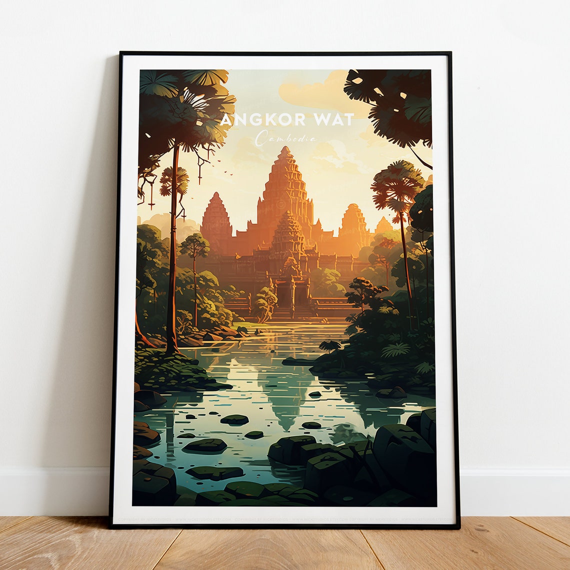 Angkor Wat Cambodia Sunrise Temple Reflection Jungle Travel Poster - Image 2