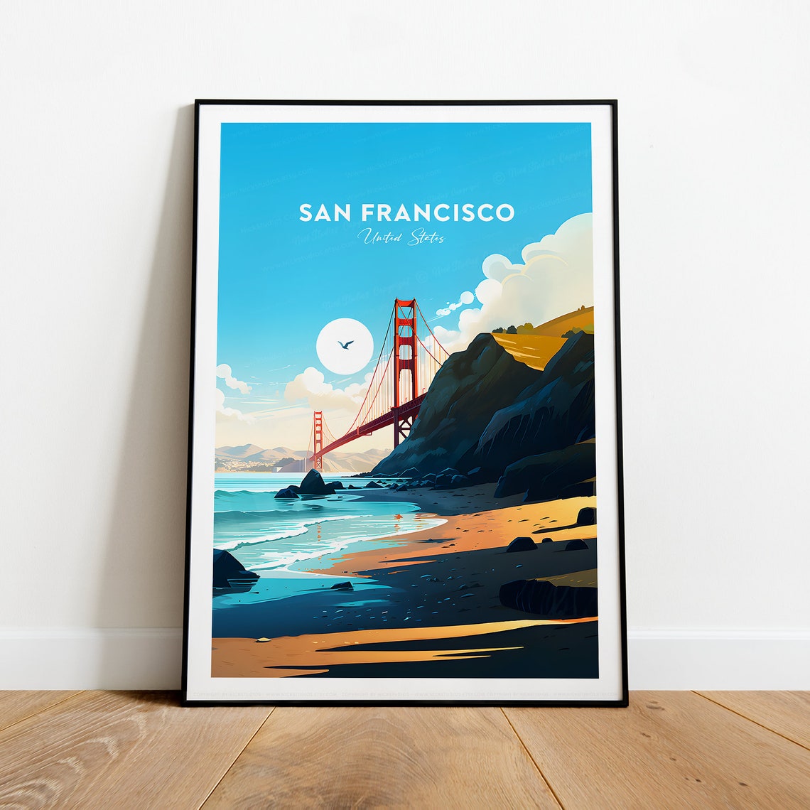 San Francisco Golden Gate Bridge Beach View Travel Poster California - Image 2