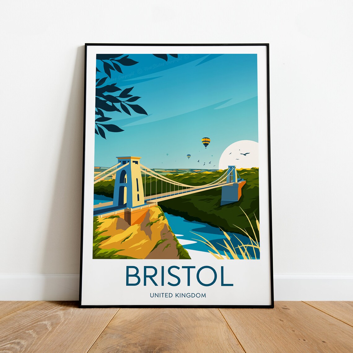 Bristol Clifton Suspension Bridge Hot Air Balloon Skyline Poster