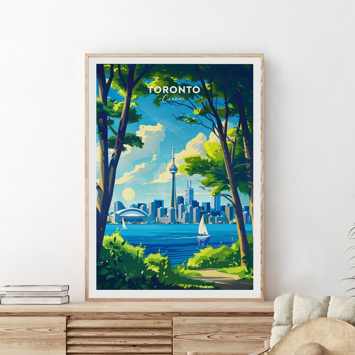 Toronto Canada CN Tower Skyline Sailboat Vintage Travel Poster