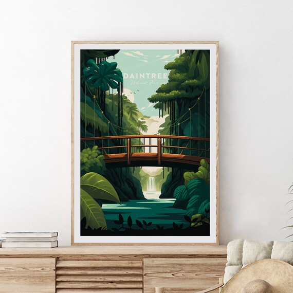 Daintree National Park Rainforest Bridge Waterfall Travel Poster