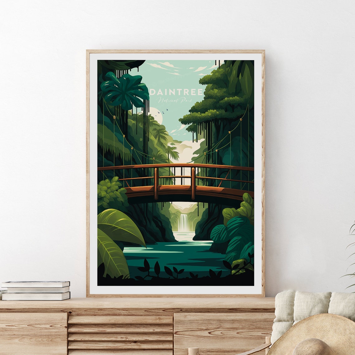 Daintree National Park Rainforest Bridge Waterfall Travel Poster