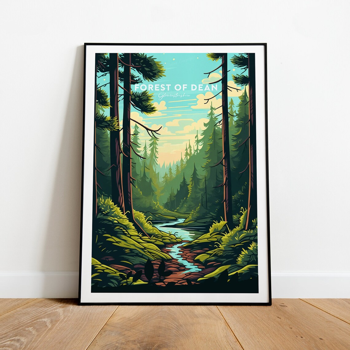 Forest of Dean Gloucestershire Pine Stream Nature Travel Poster