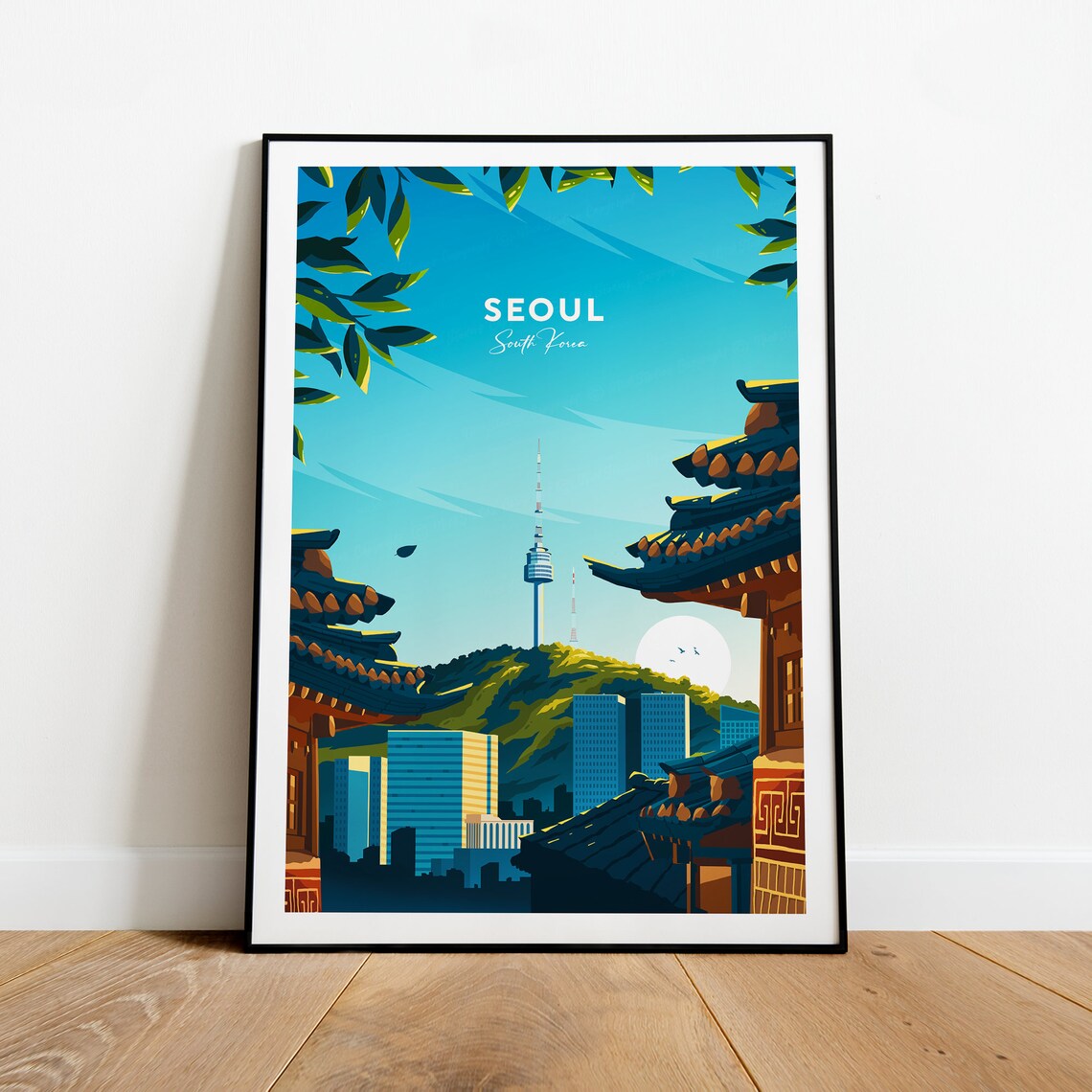 Seoul South Korea N Seoul Tower Hanok Rooftops Travel Poster