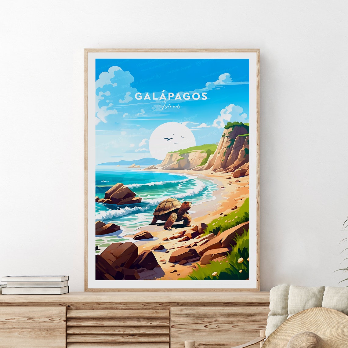 Galapagos Islands Giant Tortoise Beach Cliffs Wildlife Travel Poster - Image 2