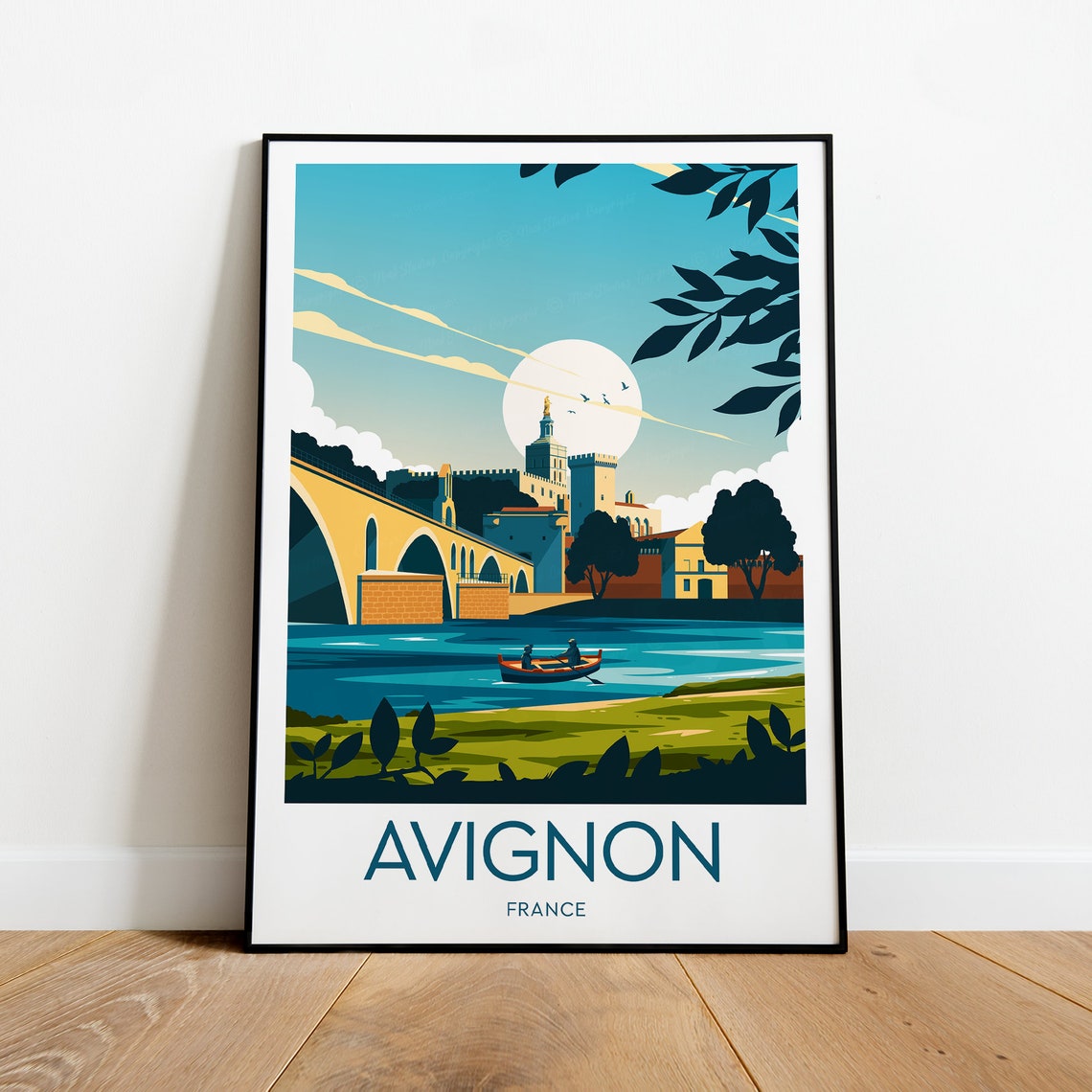 Avignon France Pont Saint Benezet Bridge River Sunset Travel Poster