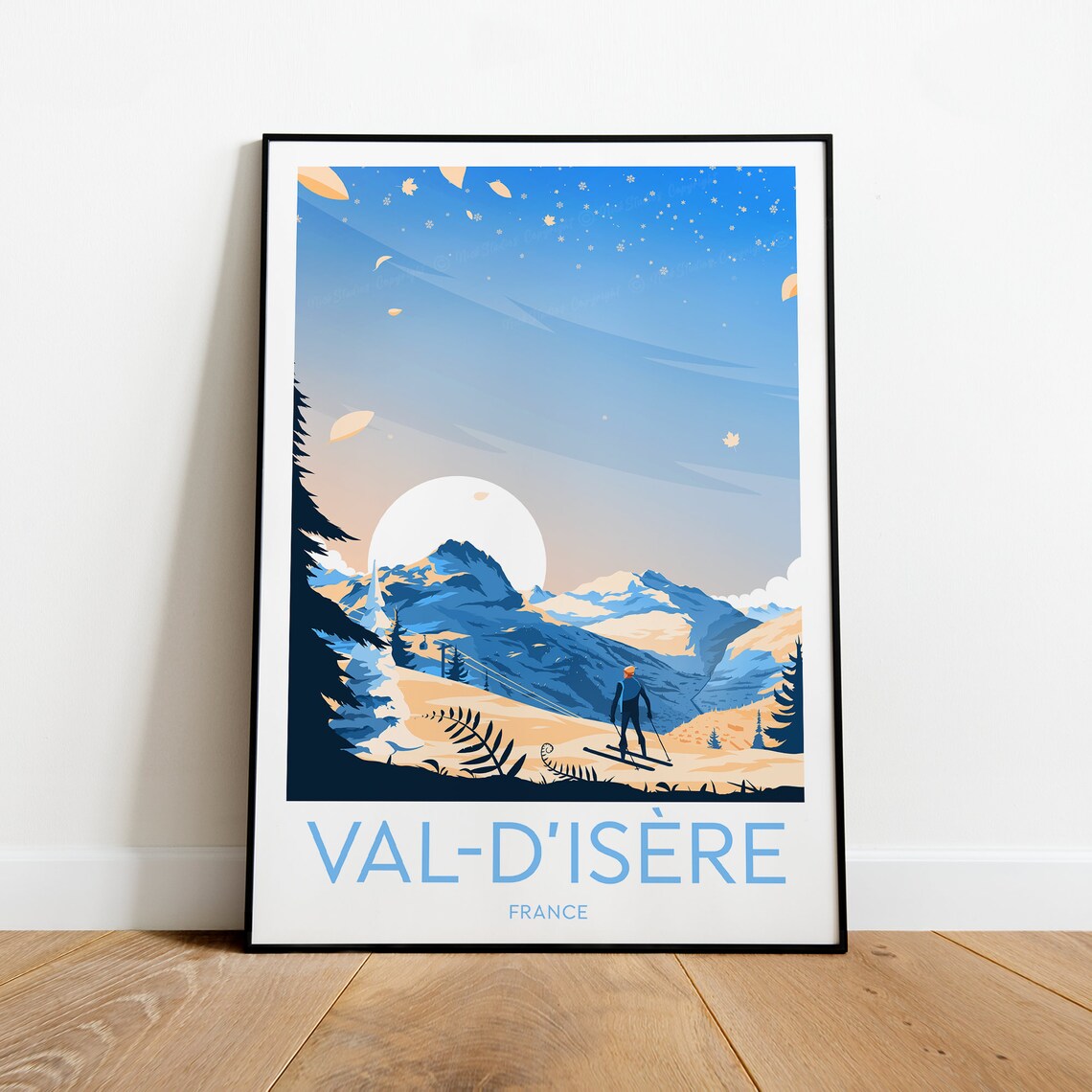 Val d'Isere France Skier Alpine Sunset Ski Resort Travel Poster - Image 2