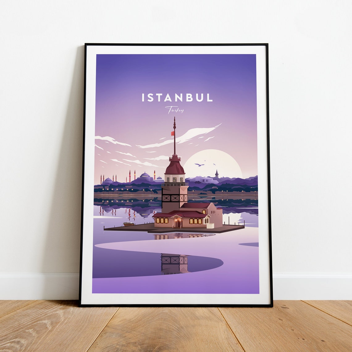 Istanbul Turkey Maiden's Tower on the Bosphorus at Dusk Poster - Image 2