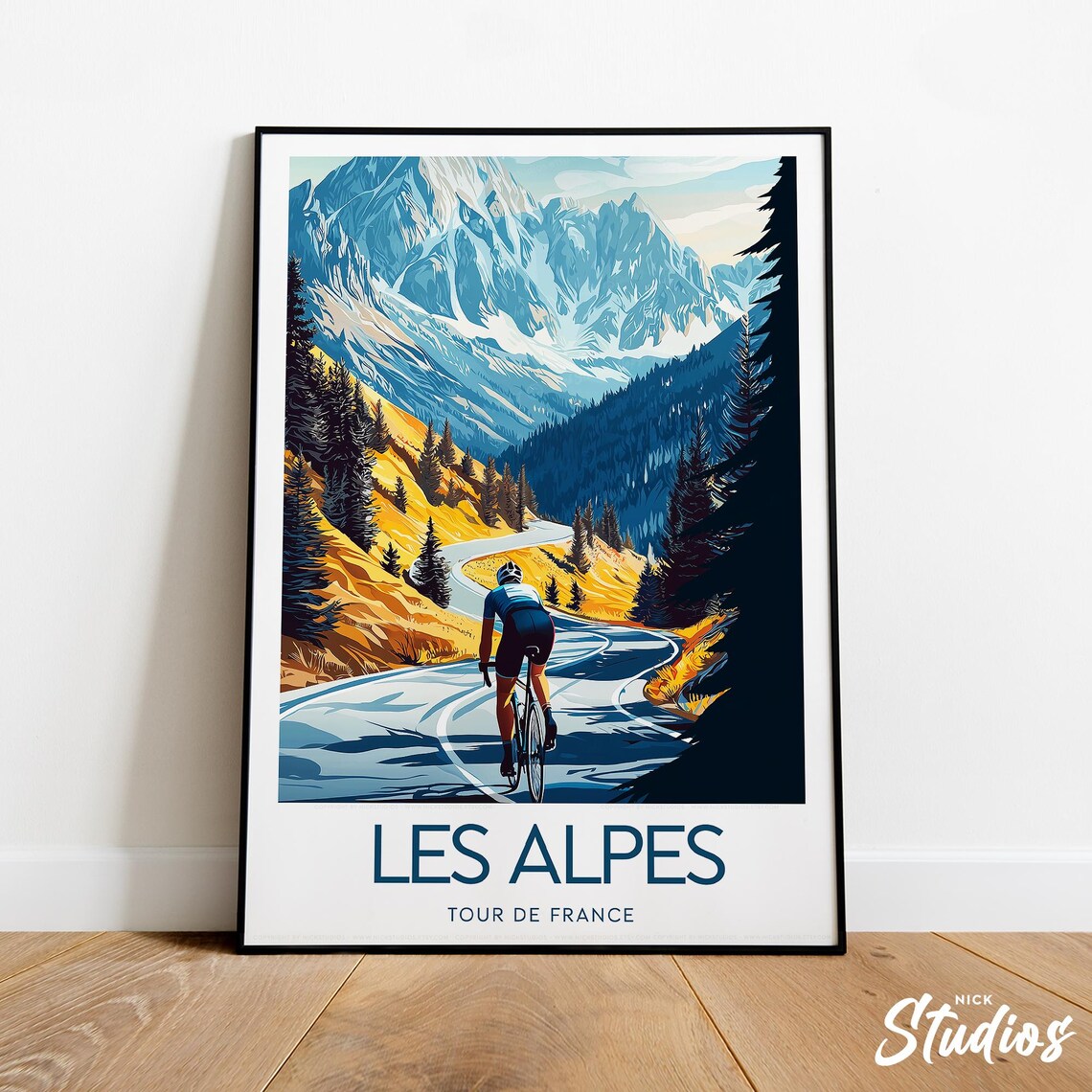 Les Alpes Tour de France Cycling Snowy Mountain Climb Poster