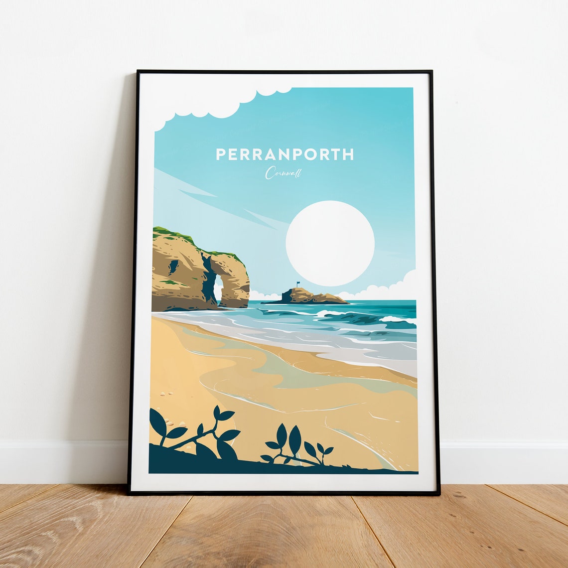 Perranporth Cornwall Beach With Iconic Natural Rock Arch Poster