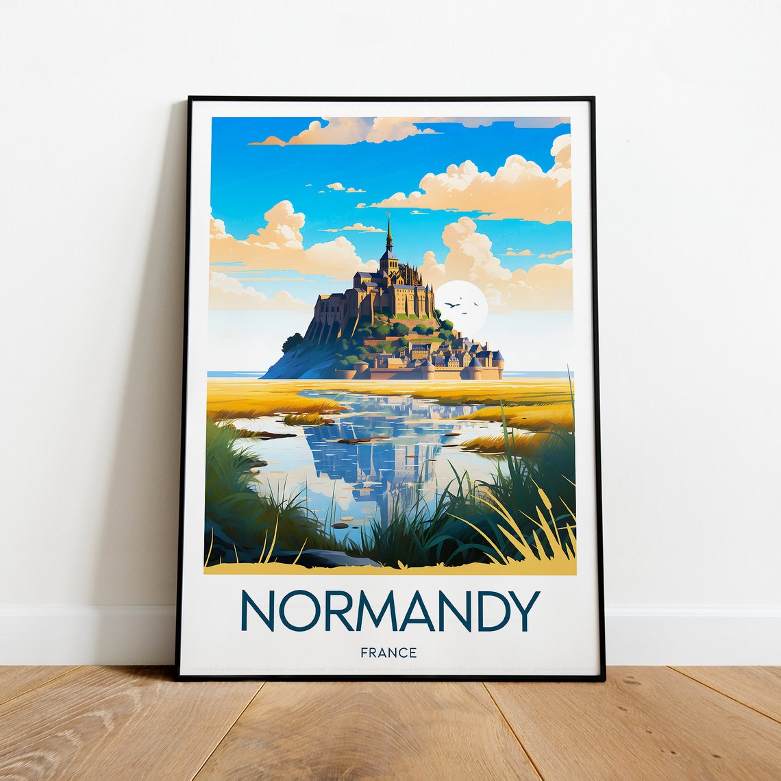 Normandy France Mont Saint Michel Island Abbey Tide Travel Poster - Image 2