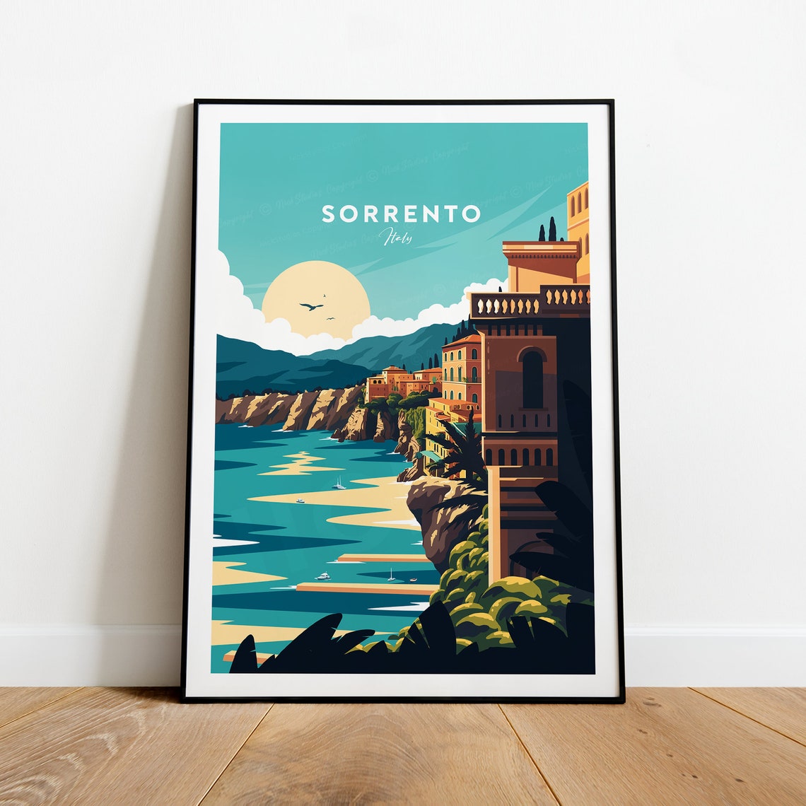 Sorrento Italy Cliffside Town Turquoise Bay Sunset View Poster - Image 2