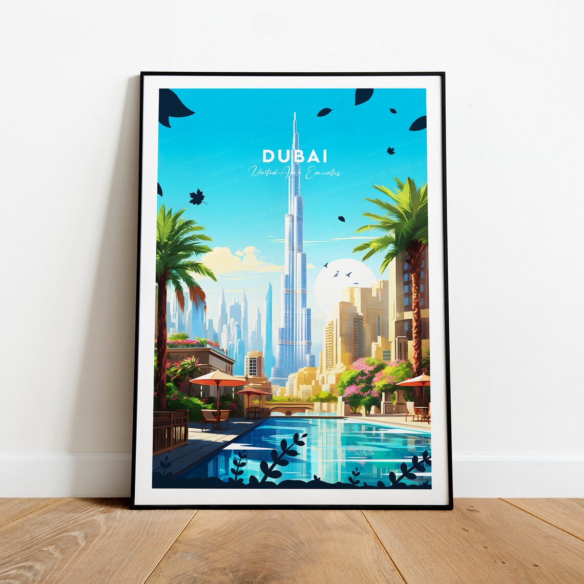 Dubai United Arab Emirates Burj Khalifa Skyline Travel Poster - Image 2