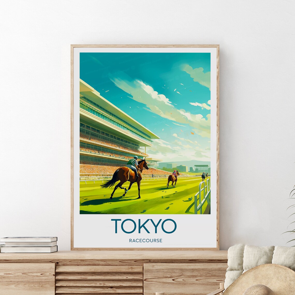 Tokyo Racecourse Japan Horse Race Day Grandstand View Sports Poster