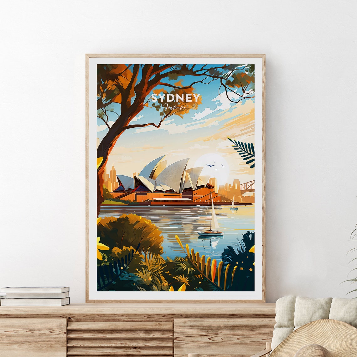 Sydney Opera House and Harbour Sailboat at Sunrise Australia Poster - Image 2