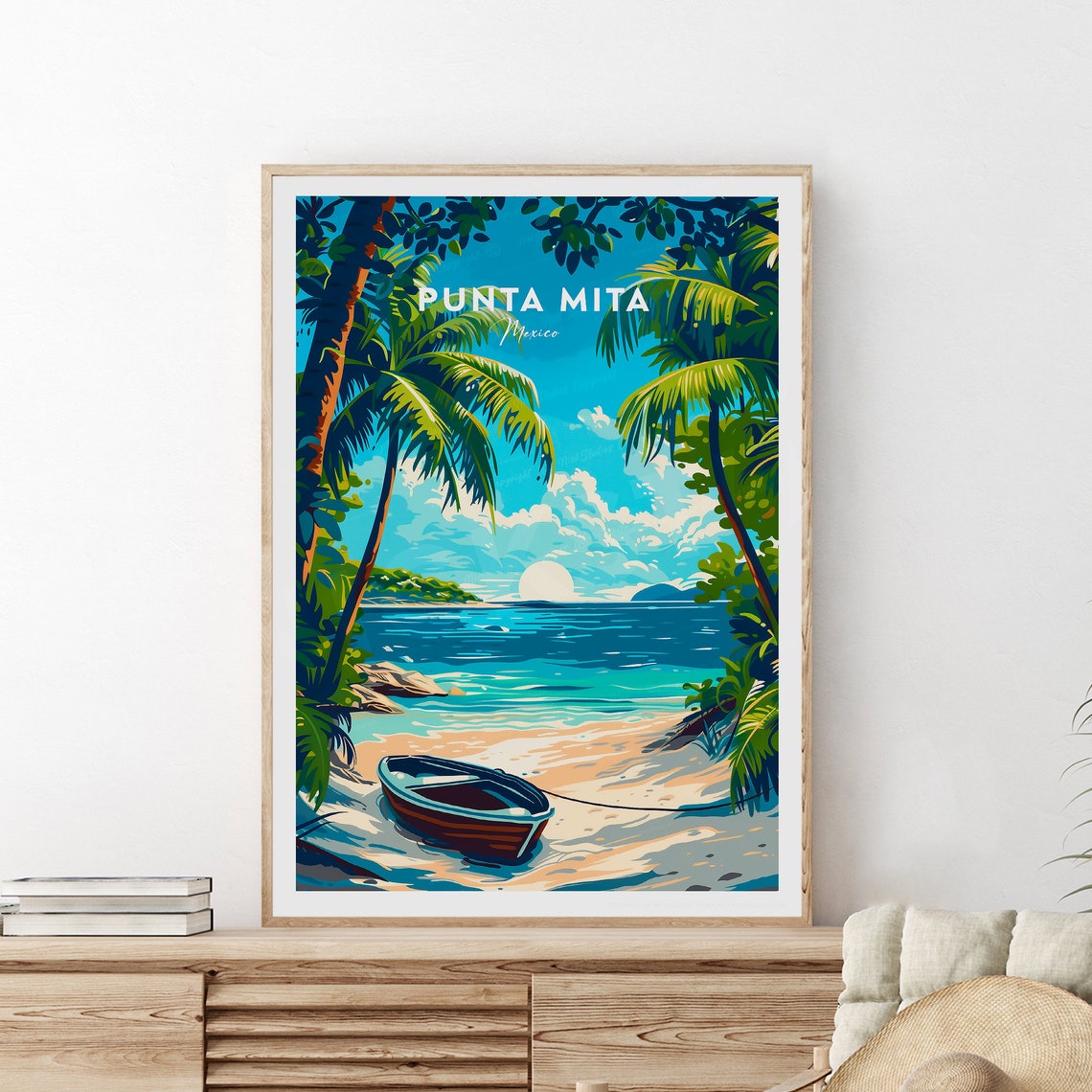 Punta Mita Mexico Tropical Beach Palms Beached Boat Travel Poster