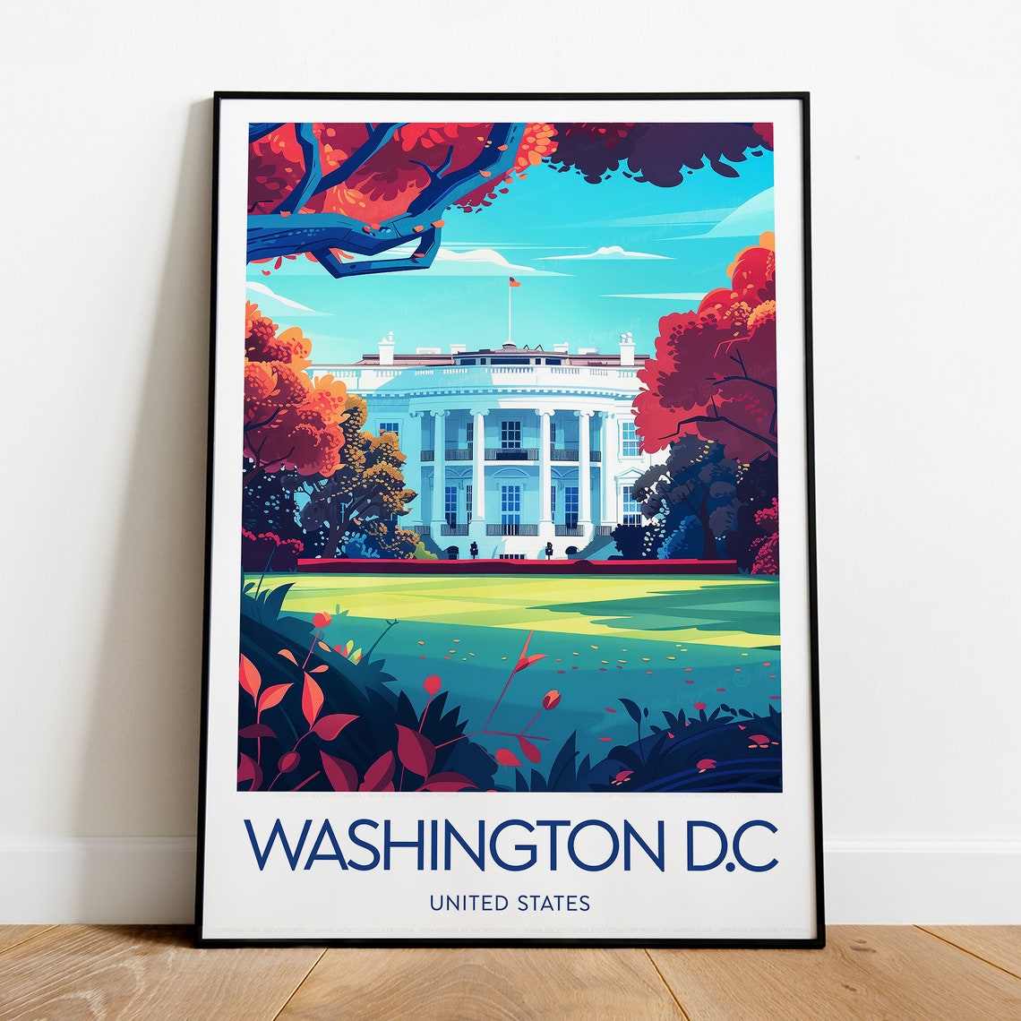 Washington DC White House South Lawn Fiery Autumn Scene Poster