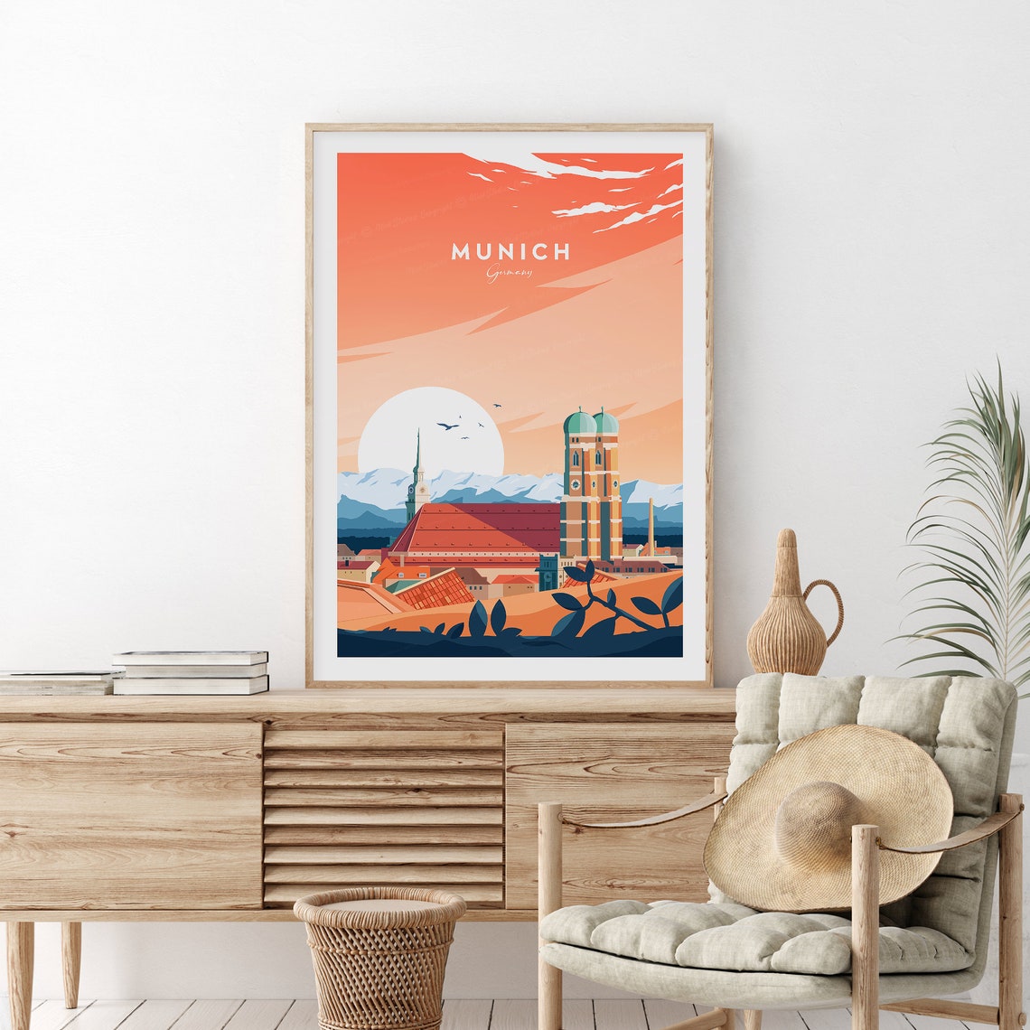 Munich Germany Sunset Skyline Frauenkirche Alps Travel Poster - Image 2