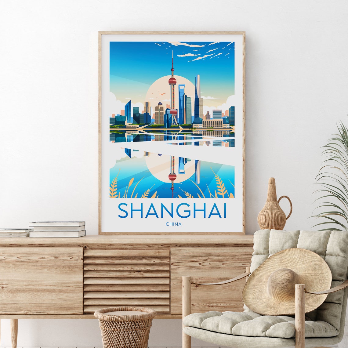 Shanghai China Skyline Oriental Pearl Tower Reflection Poster