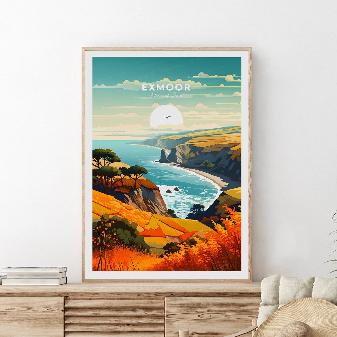Exmoor National Park Coastal Cliffs Autumn Hills Travel Poster