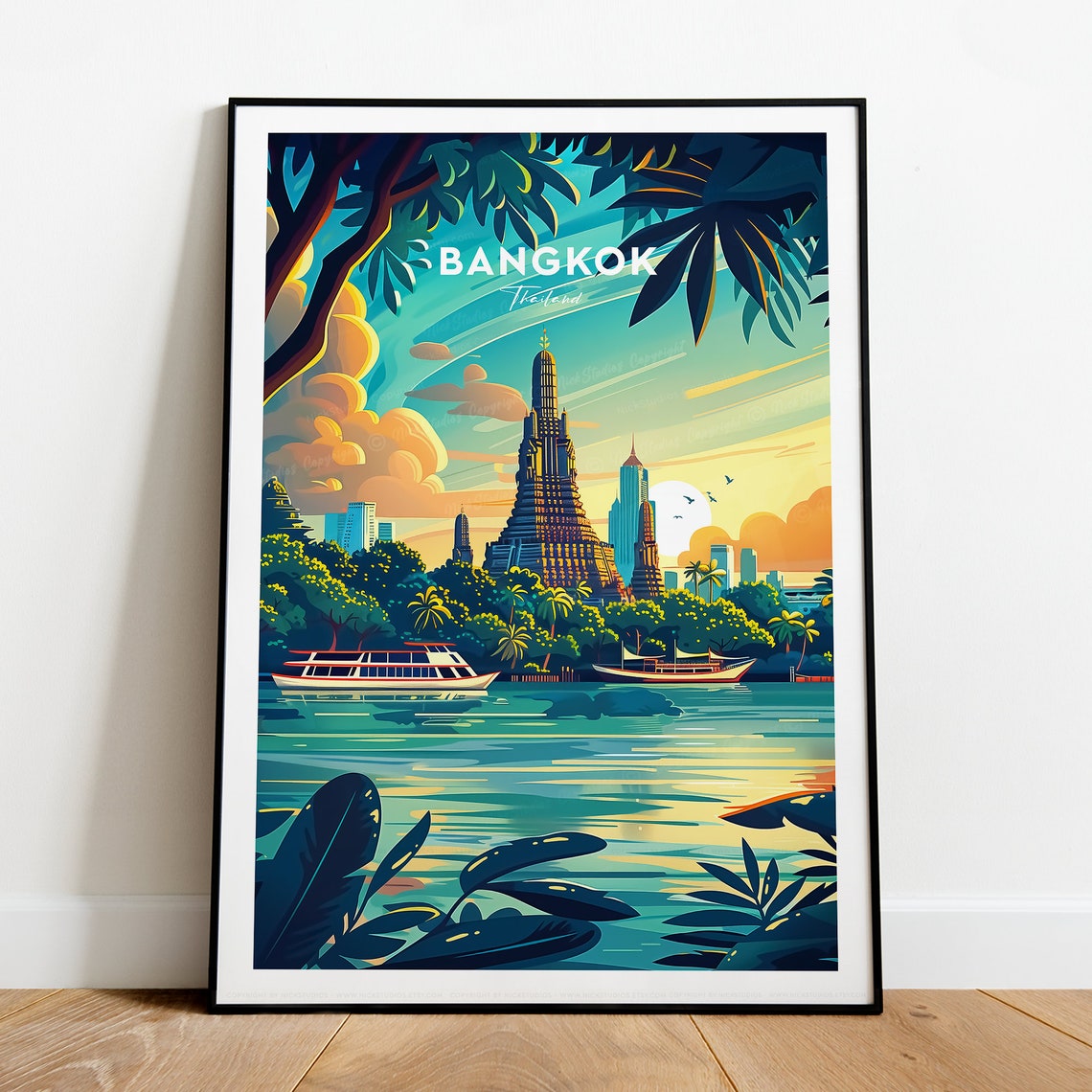 Bangkok Thailand Wat Arun Riverside Temple Twilight Evening Poster