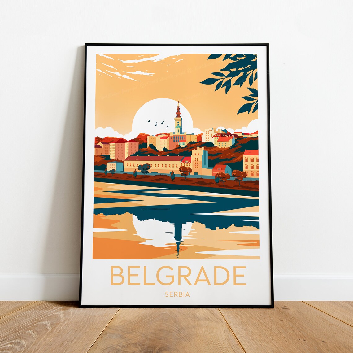 Belgrade Serbia Sunset Riverside City Skyline Travel Wall Poster - Image 2