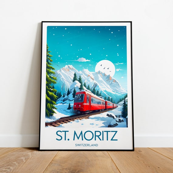 St Moritz Ski Print Switzerland St Moritz Poster Wedding Gift Birthday