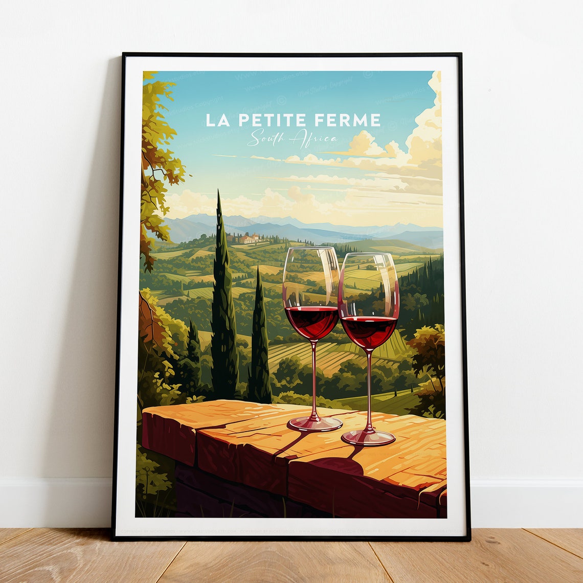 La Petite Ferme South Africa Wine Glasses Vineyard View Poster