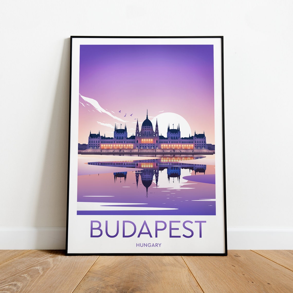 Budapest Hungary Parliament Purple Dusk River Reflection Poster