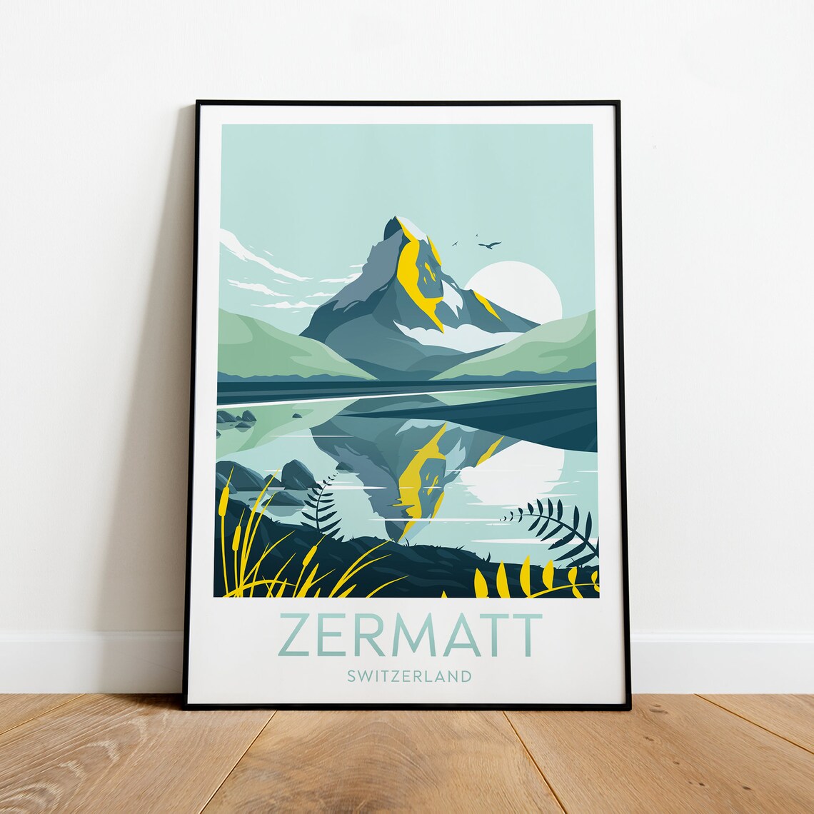 Zermatt Switzerland Matterhorn Mountain Lake Reflection Travel Poster
