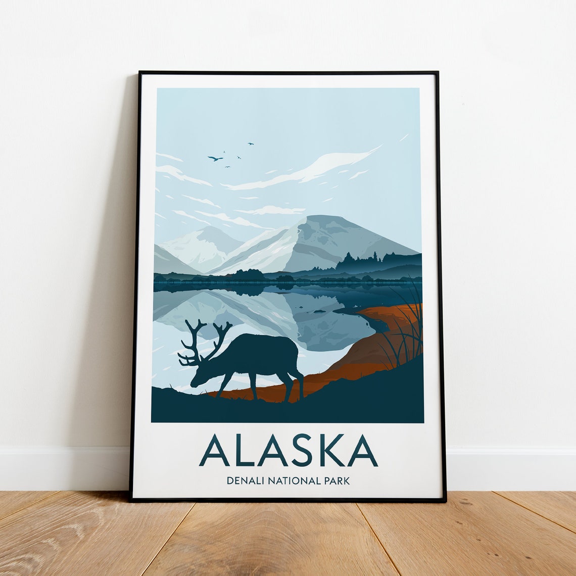 Alaska Denali National Park Moose Mountain Lake Wilderness Poster - Image 2