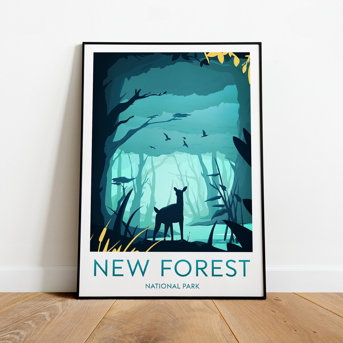 New Forest National Park Deer Misty Woodland England Travel Poster - Image 2