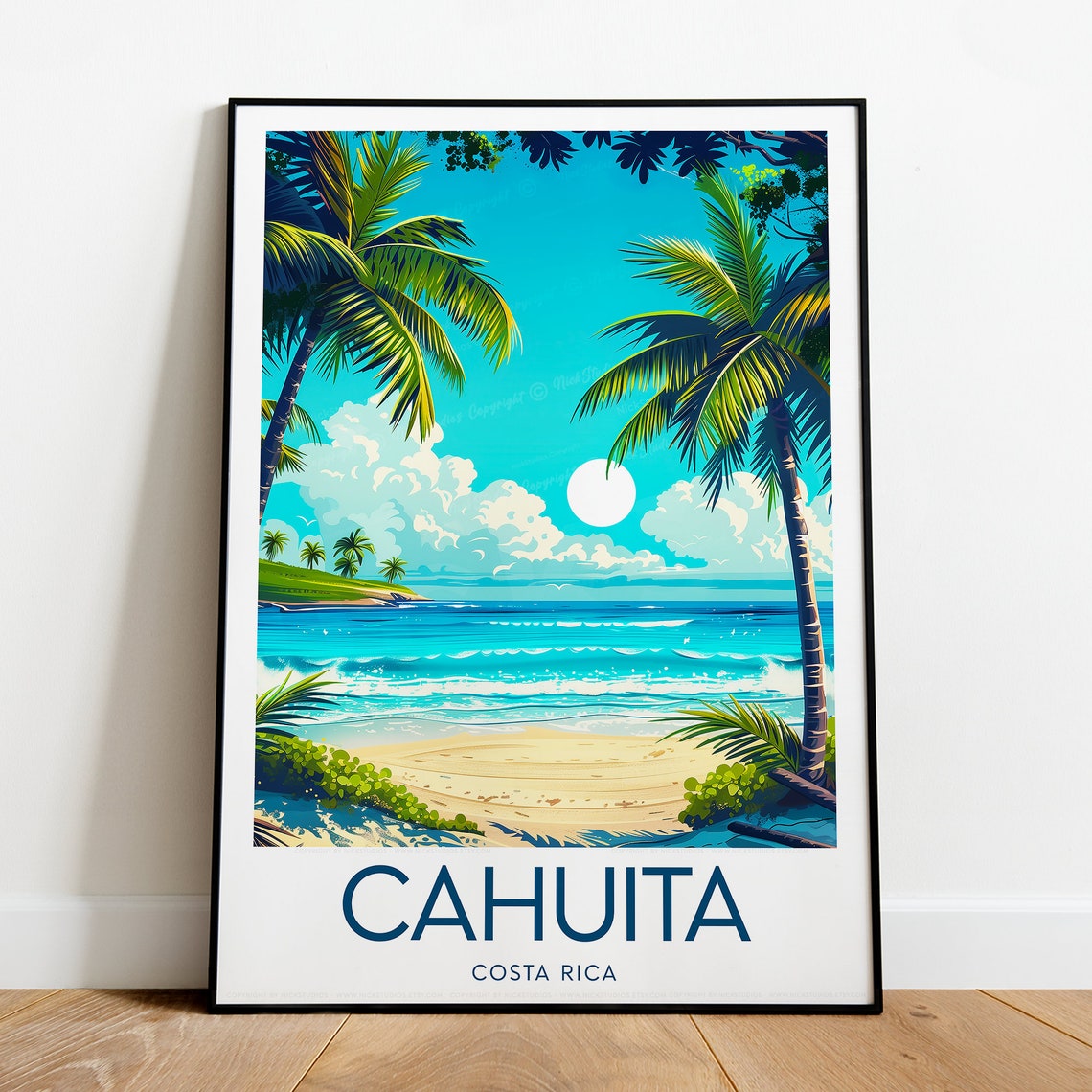 Cahuita Costa Rica Tropical Palm Beach Vintage Travel Poster - Image 2