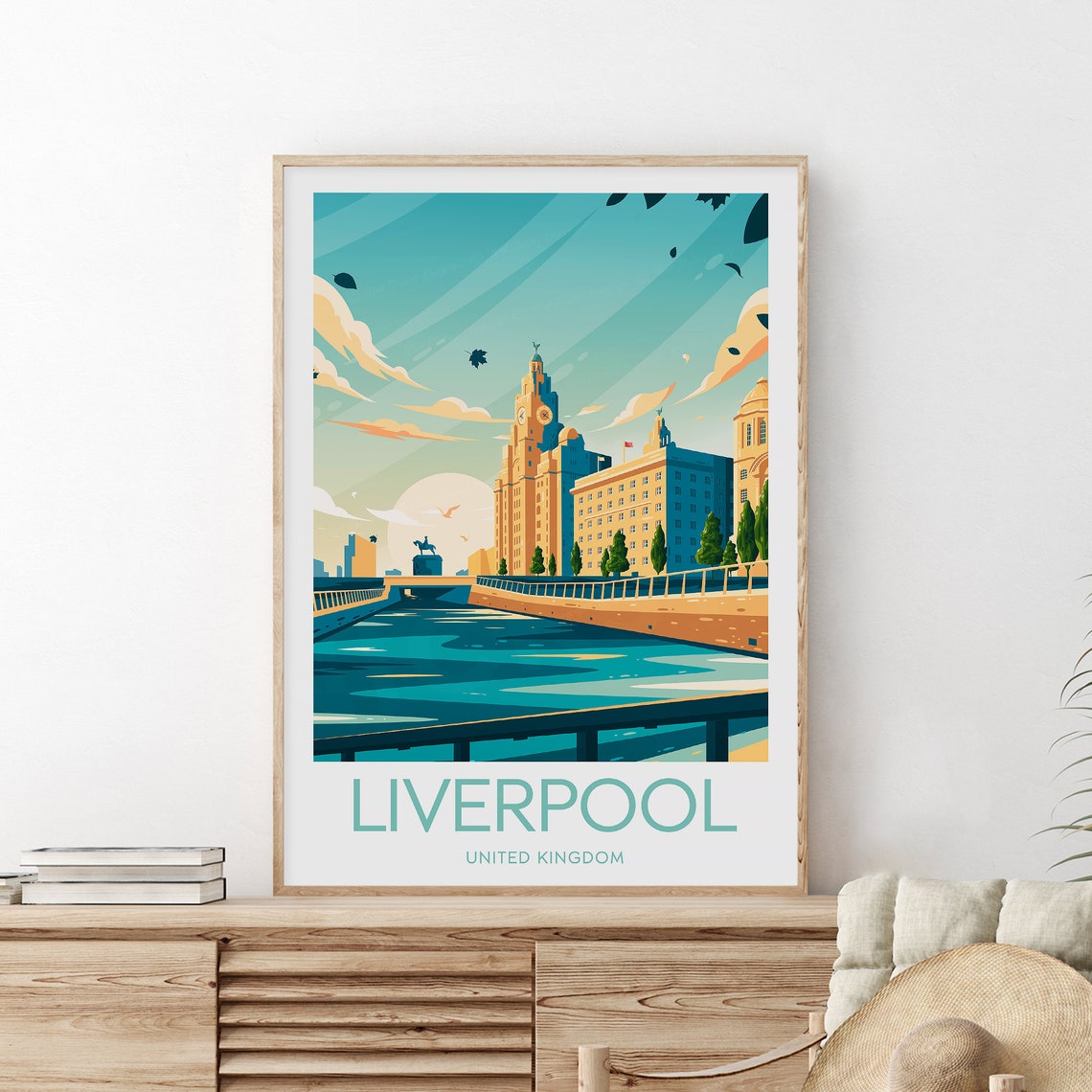 Liverpool Waterfront Historic Docks Sunset Vintage Travel Poster UK