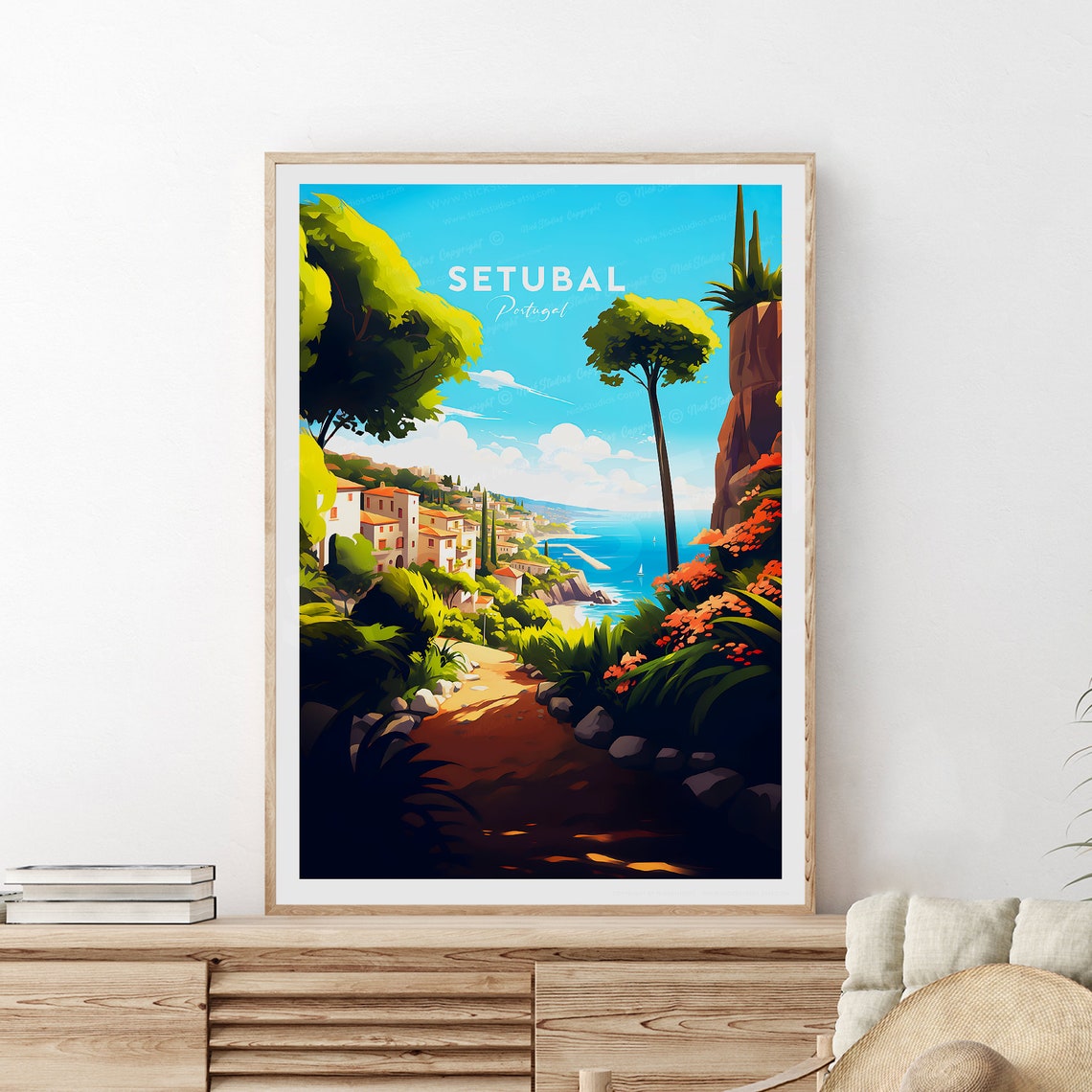 Setubal Portugal Coastal Town Cliffs Garden View Travel Poster - Image 2
