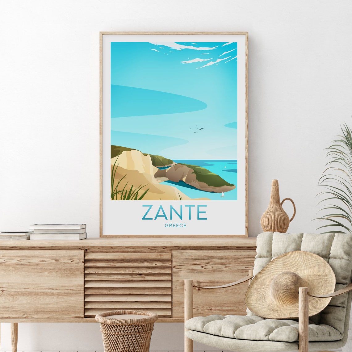 Zante Greece Ionian Sea White Cliffs Turquoise Cove Beach Poster