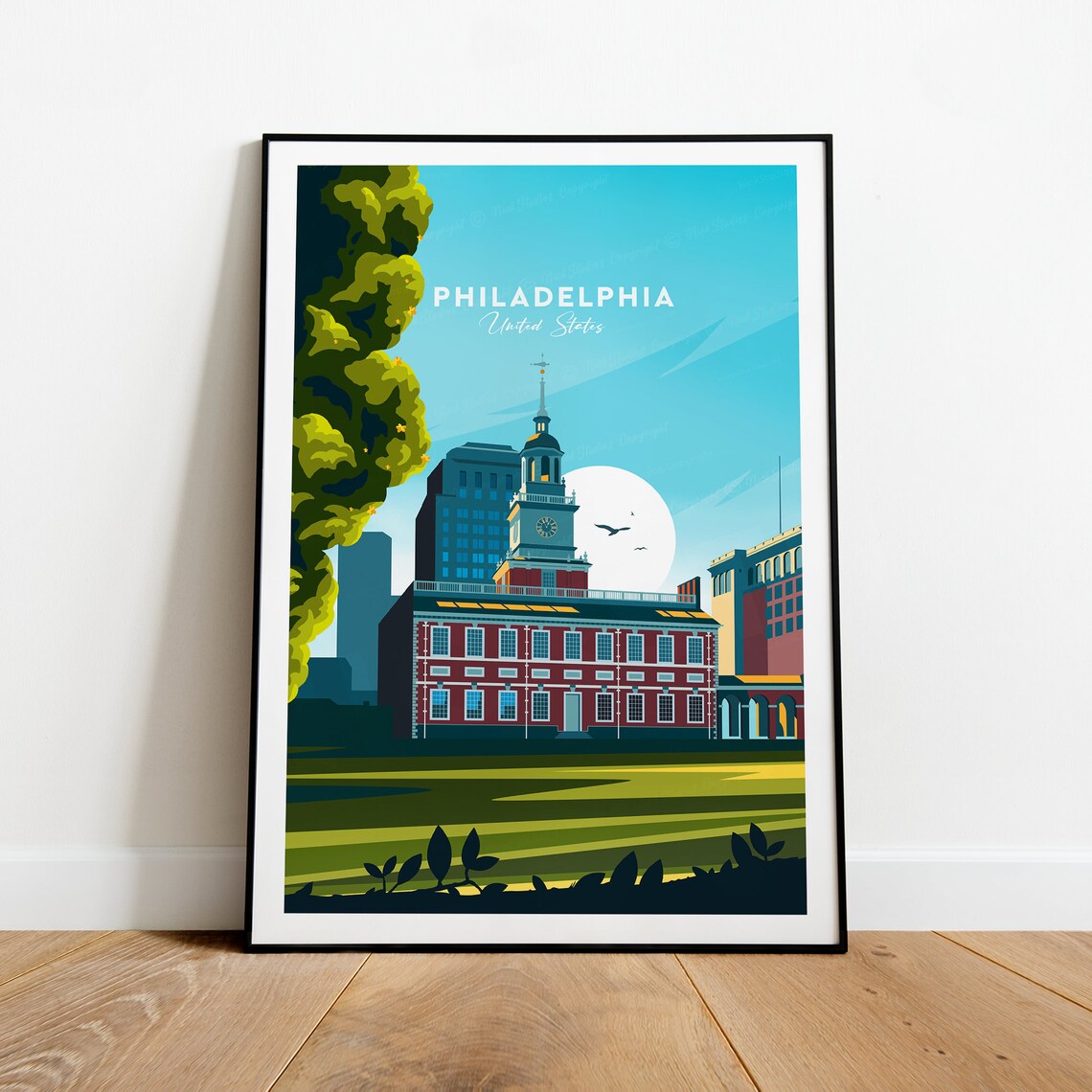 Philadelphia Independence Hall Moonlit Night Travel Poster USA Art - Image 2