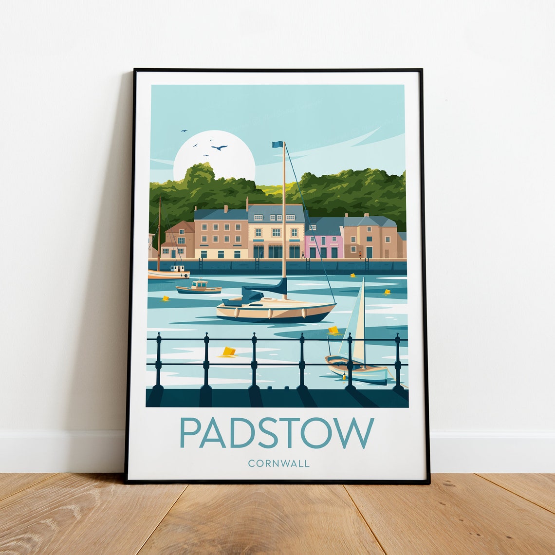 Quaint Padstow Cornwall Harbor Sailboats Quayside View Poster