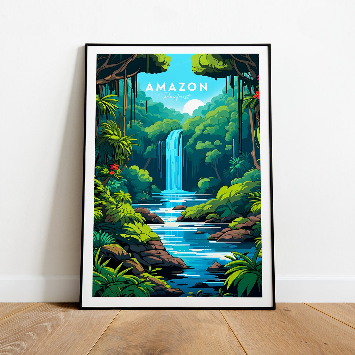 Amazon Rainforest Waterfall Lush Jungle River Nature Scene Poster - Image 2