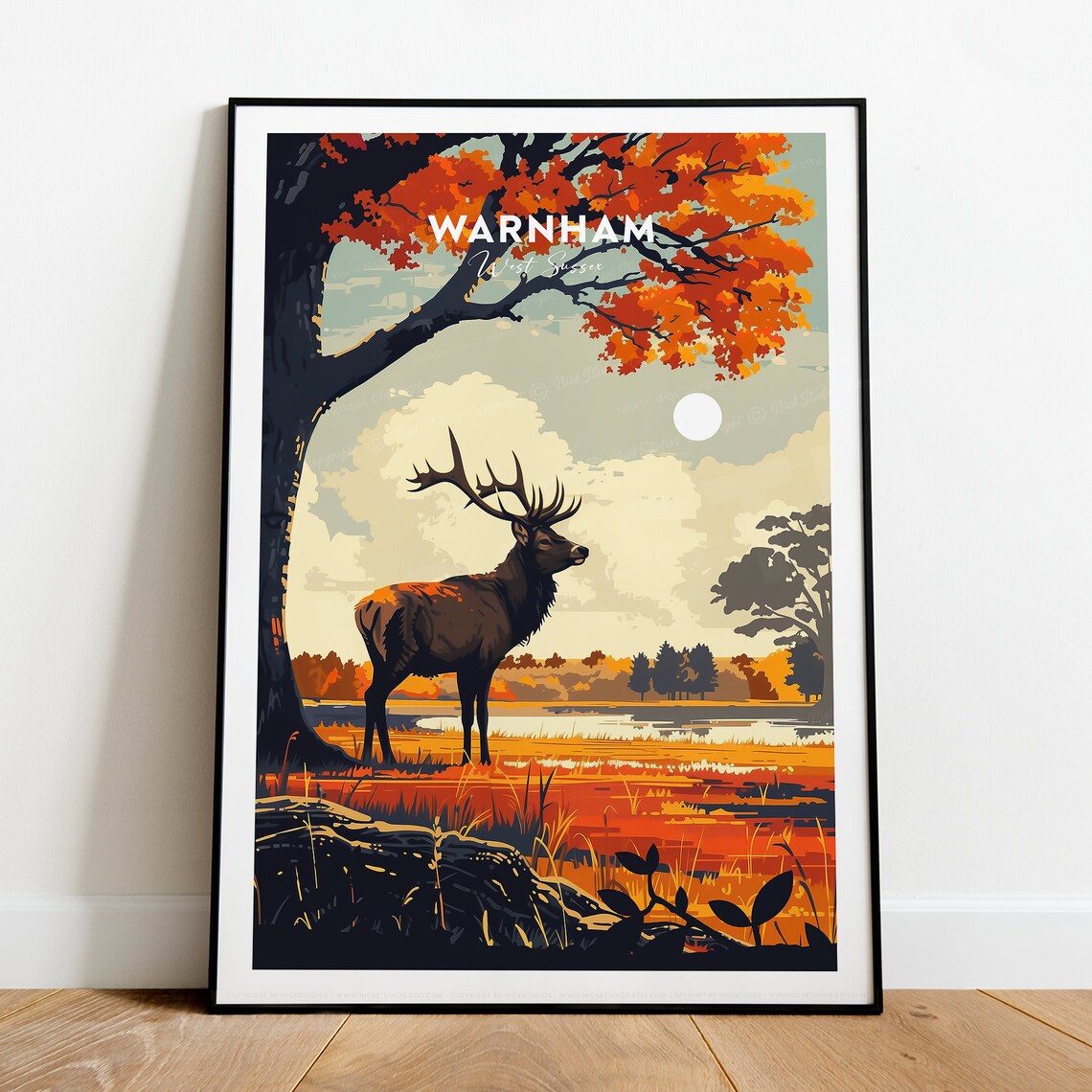 Warnham West Sussex Stag in Glowing Autumn Parkland Travel Poster - Image 2
