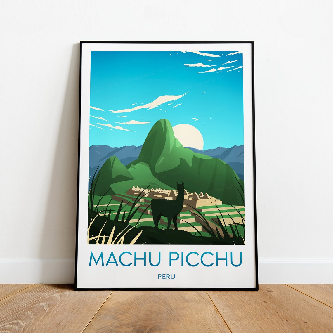 Machu Picchu Peru Ancient Inca Ruins with Llama Andes Travel Poster